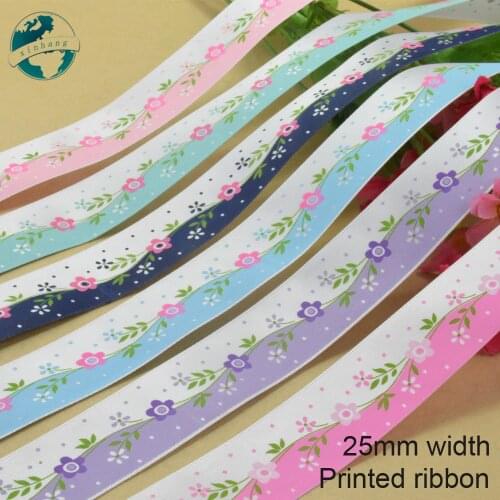 25mm width, flower printed ribbons Polyester Grosgrain ribbon, lace satin ribbons DIY hairbow accessories, gift package #3776