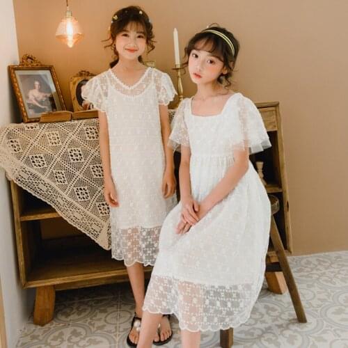 Summer Dresses For Girls Short Sleeve Thin Mesh Yarns Lace Children Wear Meisje Jurk Vestido De Nina