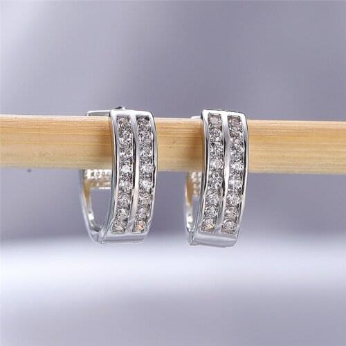Luxury Female White Zircon Stone Earrings Silver Color Hoop Earrings For Women Minimalist Round Hollow Wedding Earrings