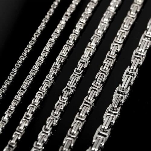 4MM 5MM 6MM 8MM Wide Men Basic Cubic Square Byzantine Necklace For Pendants Stainless Steel Solid Metal Curb Cuban Link Chain