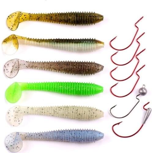 Mizugiwa Worm Hooks Kit Fishing Soft Lure Baits Bass Jighead Hook Swing Impact Shiner Shad Tail Minnow Swimbaits Anzuelos Tackle