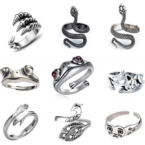 New Bohemian Vintage Frog Ring for Women Artistic Design Retro Opening Resizable Unisex Female Statement Rings Silver Color Gift