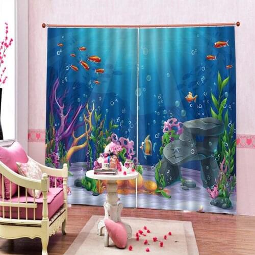 Ocean Shower Curtains Tropical Fish Coral Undersea World 3D Digital print Childrens room drapes