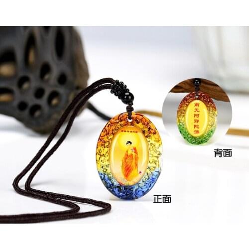 2PCS-Wholesale Buddhist supplies Greco-Buddhist pocket travel efficacious Mascot # Namo Amitabha Buddha Crystal Pendant Amulet