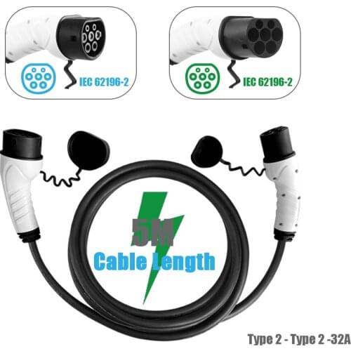 Portable EV Charger,Type 2 To Type 2,32 Amp EV Charger Cable IEC62196, 5 Meter Compatible with All EV Cars