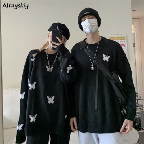 Pullovers Women Butterfly-print Korean Style Couple Chic Popular Leisure Popular All-match Students Streetwear Female Sweaters
