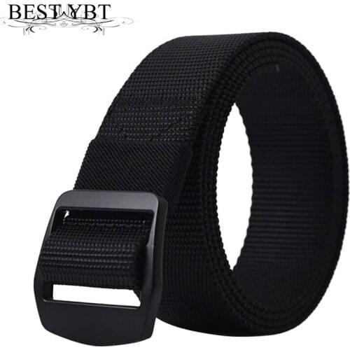 Best YBT Unisex belt high quality Black Alloy ring buckle Men belt high quality solid color Nylon Men and Women casual belt