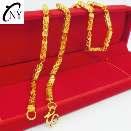 Luxury Sand Gold 14K Mens Necklace for Wedding Anniversary Necklace Hexagonal Column Chain Jewelry Male New Year Gifts No Fade