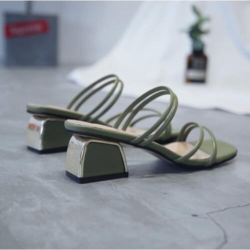 Summer New Fashion Two-wear Sandals and Slippers for Womens Outer Wear with Square Toe Roman Thick Heel High Heel Sandals