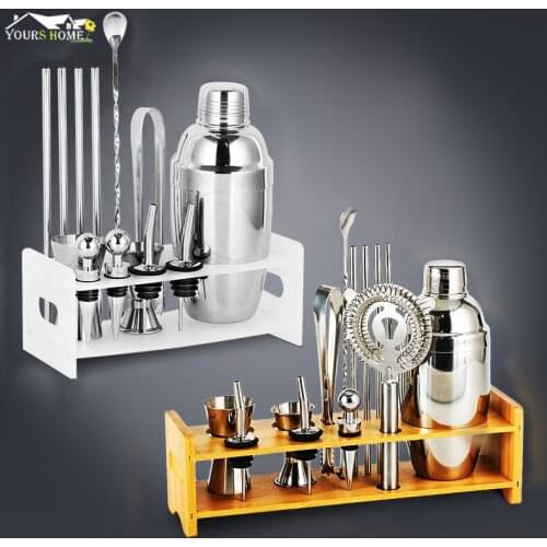 Cocktail Shaker Bar Set Plactic&Wood Holder Stainless Steel Copper Plated Cocktail Shaker Bartender Kit Barware