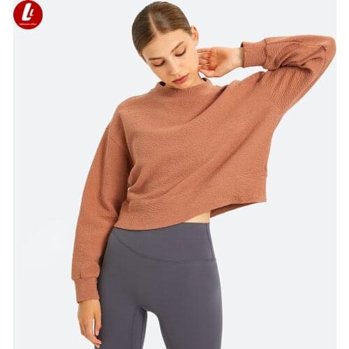 TEXTURED Cozy Exercise Cropped Pullover Long Sleeve Top Women Skin Friendly Leisure Gym Fitness Sport Sweatshirts XS-XL