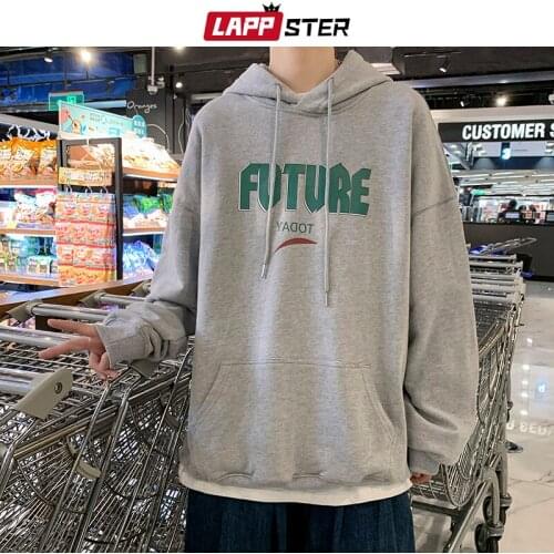 LAPPSTER Men Vintage Hooded Harajuku Hoodies 2021 Mens Japanese Streetwear Y2k Sweatshirts Male Kpop Fashion Cotton Sweatshirts