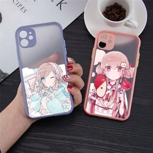 Lovely Anime Girl Shockproof Phone Case For iPhone 11 12 Pro MAX XS X XR SE 20 7 8 6Plus Cartoon Pattern Hard Matte Cover Fundas
