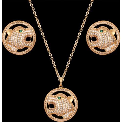 Vankeliif Luxurious animal circle leopard all-zirconium micro-inlaid necklace and earrings womens classic jewelry set