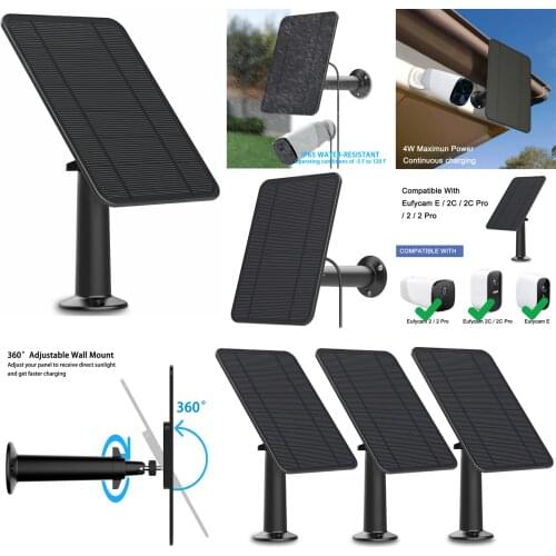 4w weatherproof Solar Panel for eufyCam eufy Cam 2/2C/2C Pro/E/2 Pro wall Mount 13ft Power Cable (black)