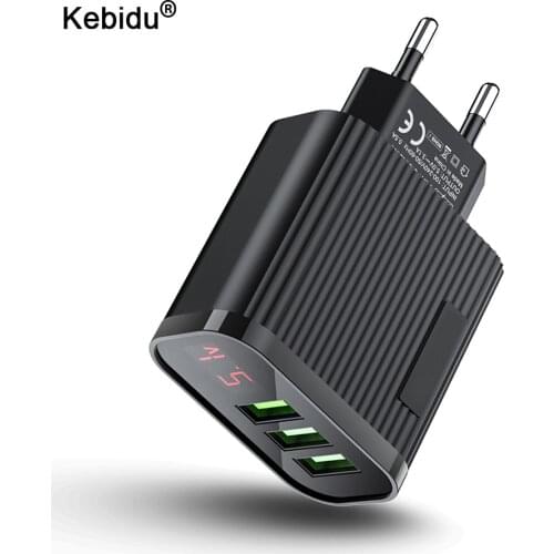Kebidu Smart Fast Charger Digital Display 3 Ports USB Phone Charger 3A Max Travel Wall Charger Adapter For iPhone Samsung Xiaomi
