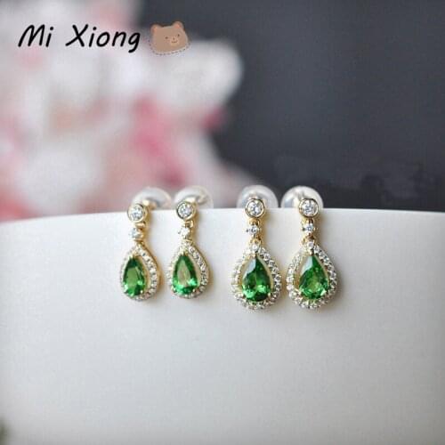 Mi Xiong Real 925 Sterling Silver Earrings for Women Mens Studs Fashion Jewelry Luxury Diamond Trendy Natural Emerald Water Drop
