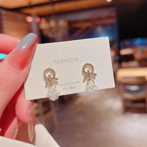 Silver Needle Full Diamond Geometric Pearl Tassel Design 2021 Punk Wholesale Earring for Girls European Wedding