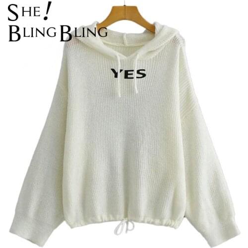 SheBlingBling Za Woman Casual Traf Pull Autumn Embroidery Drawcord Hem Drop Shoulder Knit Jumper Hooded Loose Sweater Femme Coat