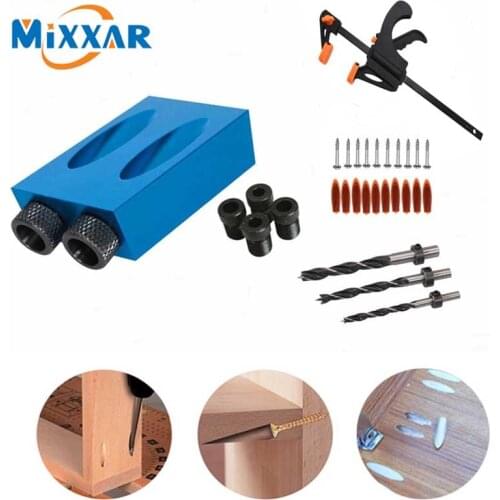 ZK30 Woodworking Oblique Hole Locator Drill Bits Pocket Hole Jig Kit 15 Degree Angle Drill Guide Set Hole DIY Carpentry Tools