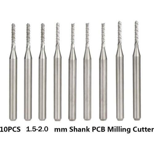 10pcs 1.5-2.0mm PCB Milling Cutter Set Carbide CNC Router Bits Tools PCB Machine Engraving Bit 3.175mm Shank CNC End Mills