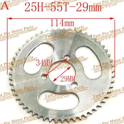 29mm 55 Tooth 25H Rear Chain Sprocket For 2 Stroke 47cc 49cc Engine Chinese Pocket Bike Mini ATV Quad 4 Wheeler Goped Scooter