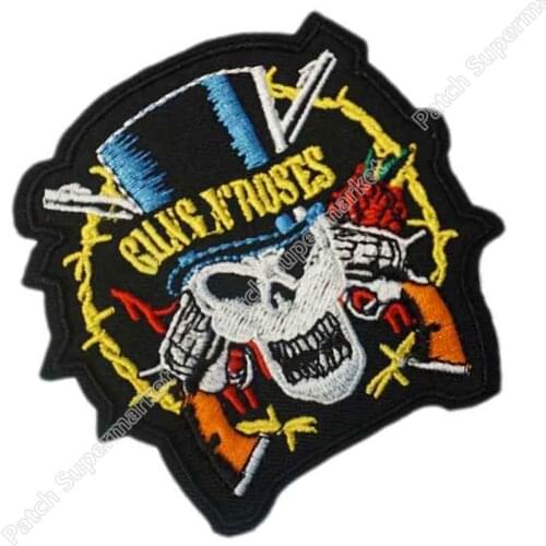 3.3" Roses GnR Skull Music Band Embroidered LOGO Sew On Iron On Patch badge Emo Goth Punk Rockabilly for t shirt cap