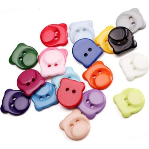 30Pcs Multicolor Bear Head Cartoon Resin Fabric Covered Basis Buttons Clothing Card Making DIY Home Decor Tools