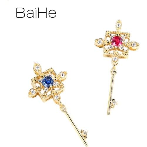 BAIHE Solid 14K Yellow/Rose/White Gold 0.12ct Ruby/sapphire 0.06ct Natural Diamonds Trendy Fine Jewelry beautiful Key Pendant