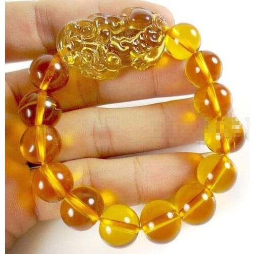 Free Shipping Wholesale price 16new ^^^^Feng Shui Yellow Crystal Pi Yao Pi Xiu Xie Bracelet For Wealth 14mm
