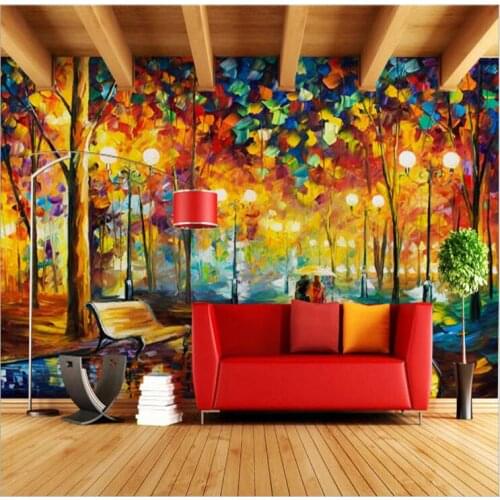 Large 3D Wallpapers mural Abstract Modern Wall Painting Rain Tree Road Palette Knife Oil Painting Canvas Wall Home Decoration