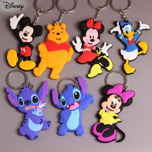 Disney Keychain for Women Stitch Anime Figure Mickey Minnie Mouse Pvc Doll Donald Duck Bags Pendant Cute Keychains Small Gift