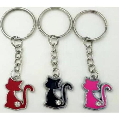 High quality 25mm Key chain Enamel Cat Metal Key Chains Gifts Couple Key Chain Key Ring Bag Charms Pendant