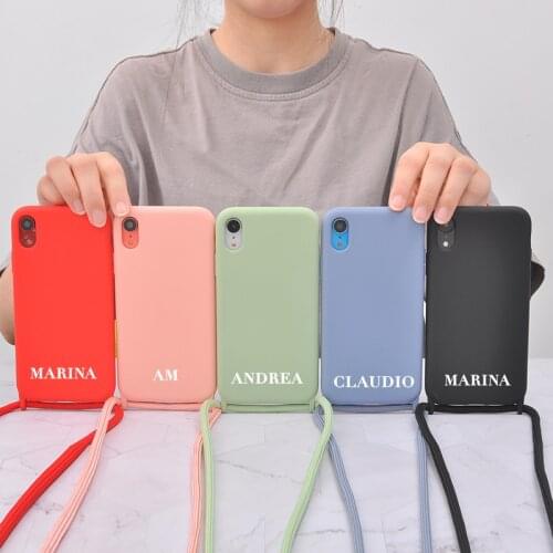 Customize your name mobile phone case iPhone 11 7 8 Plus X XR XS Max 12 brand new original liquid silicone case lanyard strap
