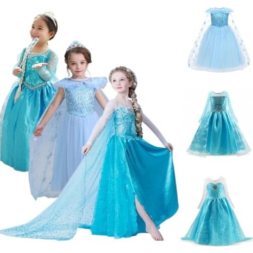 Girls Princess Dress Kids Cosplay Princess Clothes Sequined Snow Costume Halloween Birthday Dress Size 4-10 Years