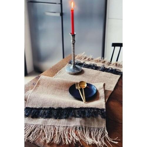 Black Fringed Ruched Handmade Jute Runner