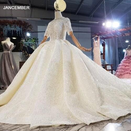 HTL1856 Luxurious Sequined Beading Wedding Dress 2020 Short Sleeve Applique Ball Gowns Crystal O-Neck