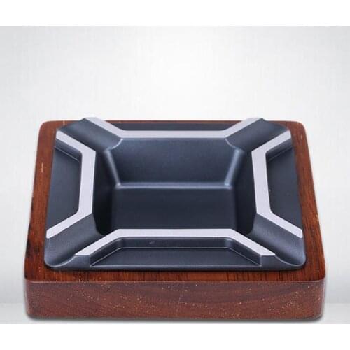 JIFENG Business Cigar Ashtray Square Zinc Alloy&Chicken-Wingwood Cigar Ashtray Deliacte With 4 Cigars Holder Ash Slot