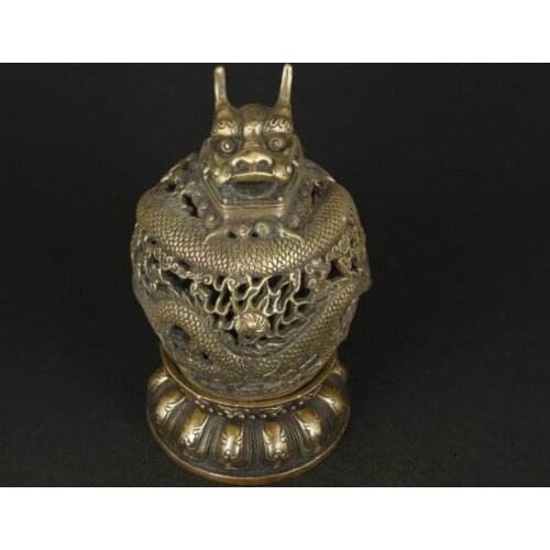Chinese Old Brass Collectable Handwork Casting Dragon Ornament Incense Burner