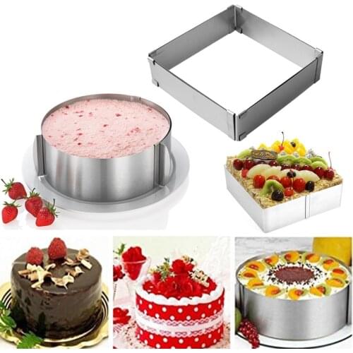 Stainless Mousse Ring Home-made Steel Adjustable Cake Pudding Tiramisu 3D Round & Square Mold Decorating Baking Tools