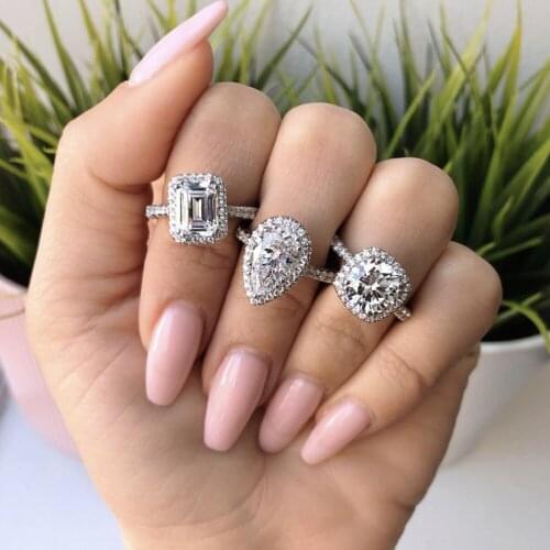 Hot sell 925 Sterling Silver Rings for Women Simple Round square Drop Three cuts Diamond Wedding Solitaire Thin Ring set Jewelry