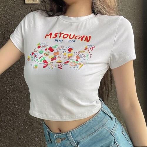 O Neck Crop Tops Women Summer Fashion COWGIRL Print Casual T Shirts Basic Sexy Streetwear kawaii Short Sleeve Picnic ins одежда