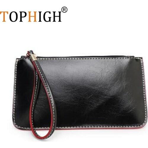 TOPHIGH Hot Fashion Leather Wristlet Day Clutch Evening Bags Dollar Price Women Wallets Mobile Phone Bag Coin Purse bolsos