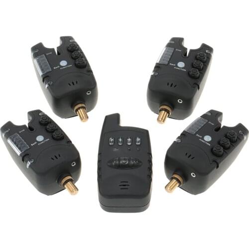 Lixada Adjustable Tone Volume Sensitivity Sound Alert Wireless Fishing Alarm Set 4 Fishing Bite Alarms + 1 Receiver in Case