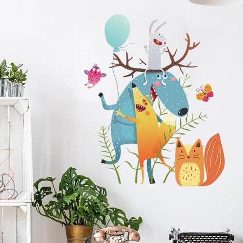 Wall Sticker Cartoon Animal Pattern Home Decor PVC Glass Doors Refrigerator Decals for Kids Room