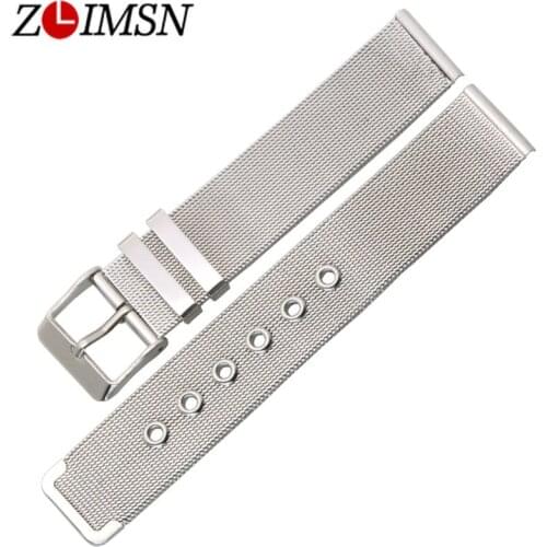 ZLIMSN Silver Mesh Watchbands Stainless Steel Watch Strap Men Women Ultrathin Watch Band Bracelet Relojes Hombre 14 16 18 20mm