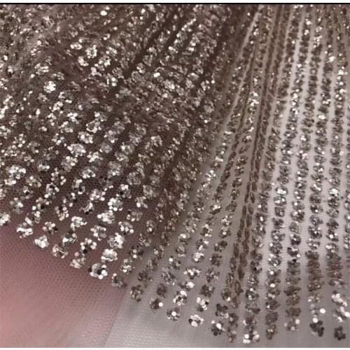 Rose gold color new design African glued glitter Lace Fabric african Sequins lace fabric French Nigerian Dress fabric