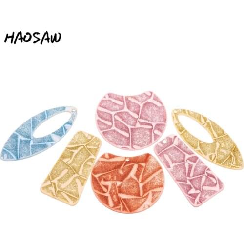HAOSAW Choose 6Pcs/Lot Acetic Acid Charm/Shinny Crack/Multi Shape/DIY Jewelry Making/Jewelry Accessory/HandMade/Earring Findings