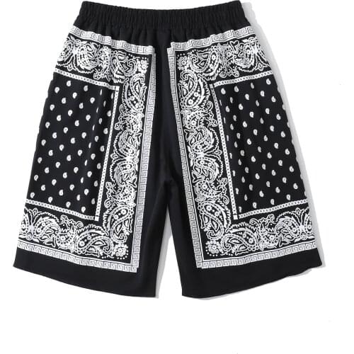 Hot Sale Summer High Waist Black Grey White Printed Shorts Mens Beach Pants Skateboard Paisley Bandana Print Short Pants