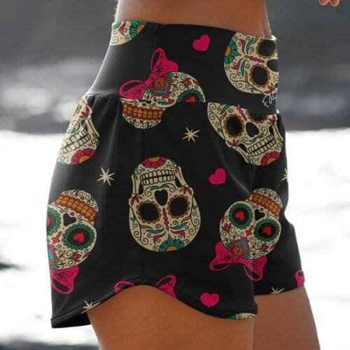 Women Fashion Print Shorts Summer Print Skull Leopard Print High Waist Shorts Beach Loose Casual Biker Shorts Push Up Short